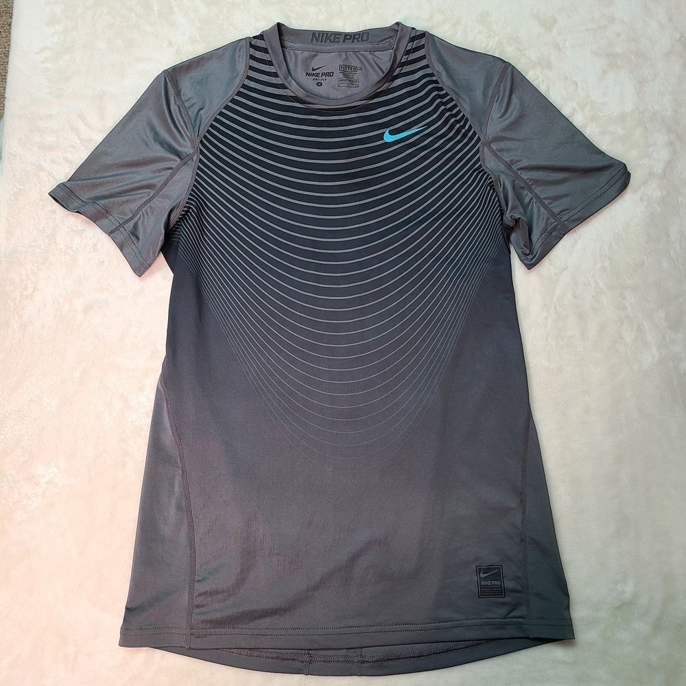 Nike Pro Shirt Men's Small Gray Stripes Fitted Shirt Activewear Gym Training